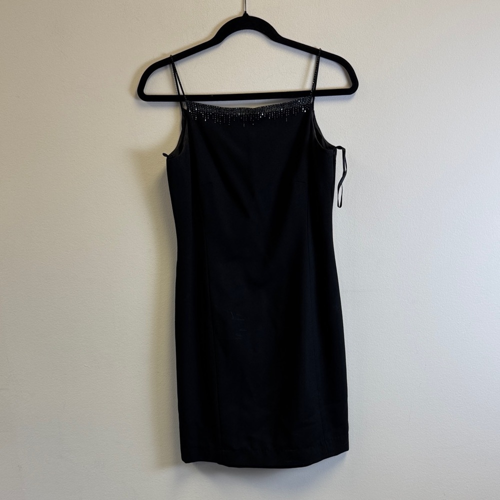 Ann Taylor Black Mini Dress with Beaded Neckline